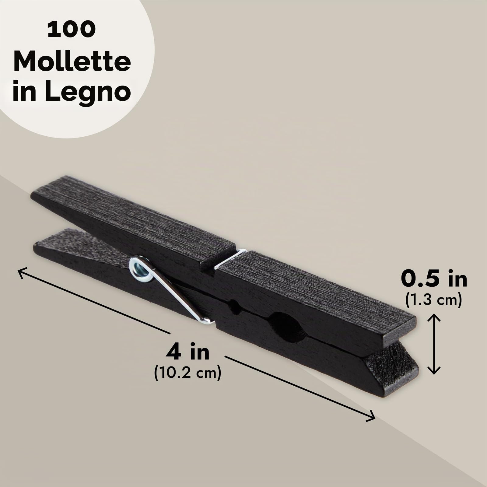 Juvale Confezione da 100 mollette in legno per appendere biancheria, artigianato, foto, colore nero, 10,2 cm