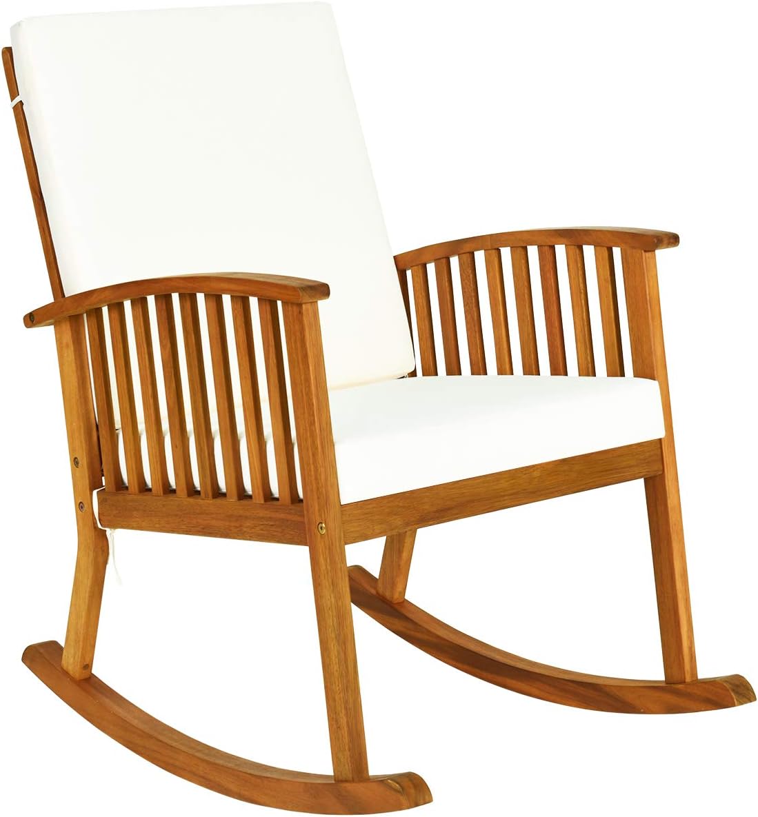 Tangkula Outdoor Acacia Wood Rocking Chair, Wooden Rocker w/Detachable Washable Cushions, Rocker for Porch Garden Patio Balcony Pool Indoor (1, Teak)
