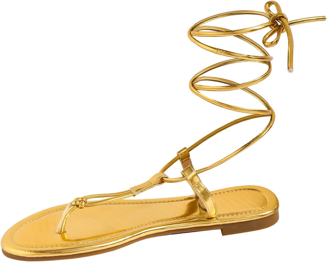 GORGLITTER Women's Lace Up Flat Sandals Criss Cross Tie Up Sandals Comfortable Strappy Sandals