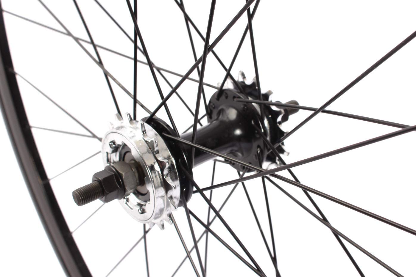 KHE Fixie rower biegowy tylny 700c 28", łożyska przemysłowe, 32 otwory, czarna, podwójna felga z podwójną komorą Flip Flop Starr + wolnobieg