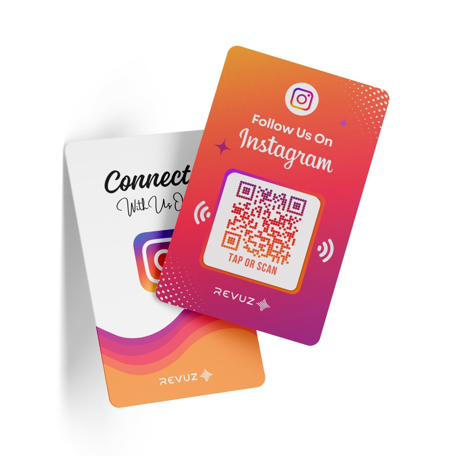 REVUZ Instagram Follow PVC Card | NFC Card with QR Code | Earn Followers on Instagram with Tap or Scan | for Business, Influencers & Creators, Unlimited Taps | (Pink IG Follow PVC Card)