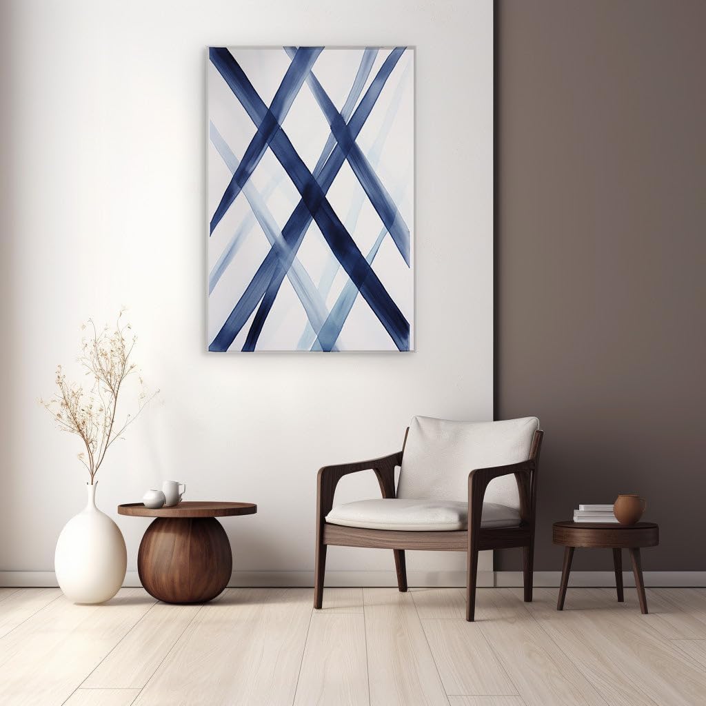 Canvas for Living room. Convergence of Shades: Exploring the Intrigue of an Abstract Blue Watercolor Ensemble, 27 x 18 inch Canvas Wall Art - Ready to Hang - 69x46 cm (27x18 inch)