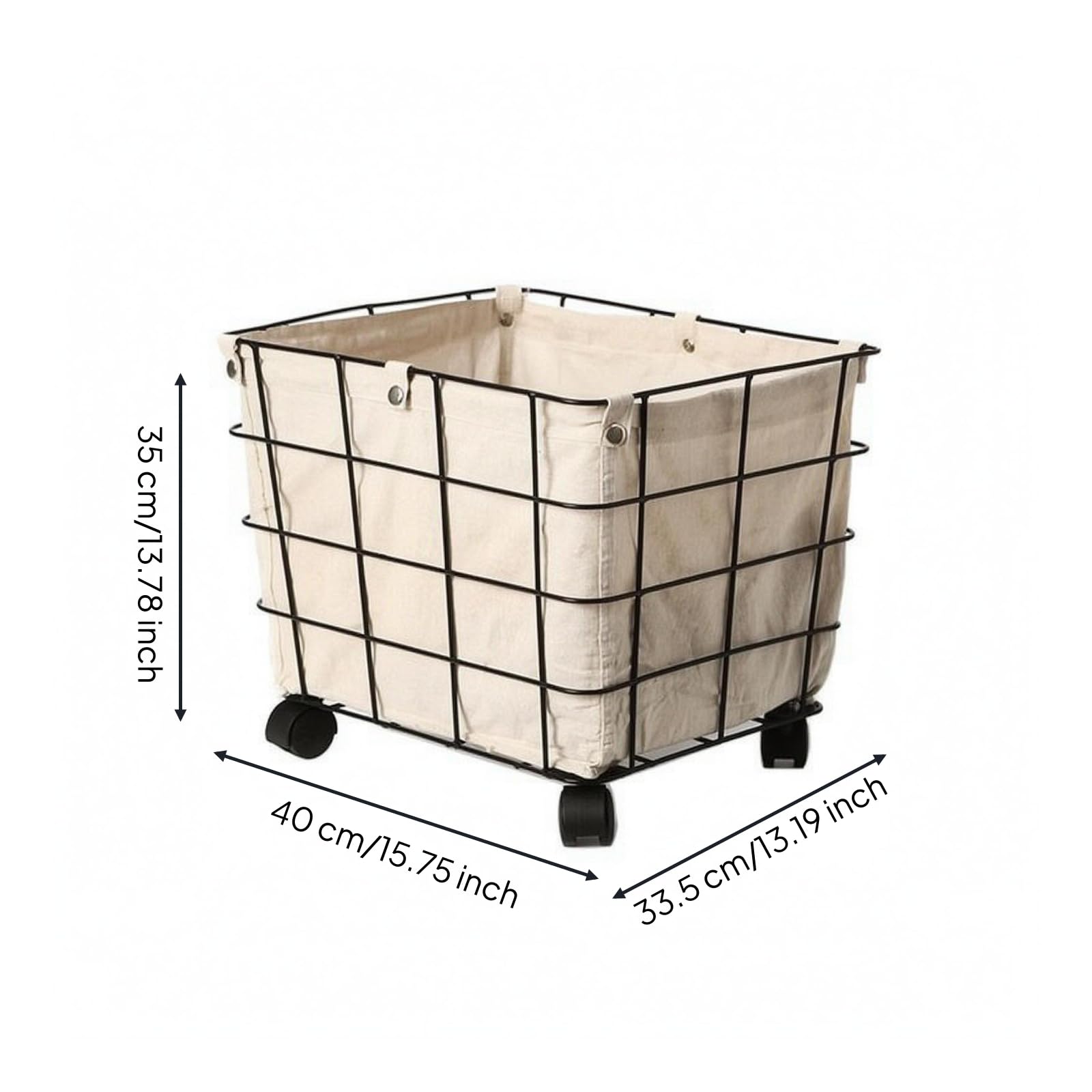 Cesta de Almacenamiento para Niños Carro Organizador Canasta Contenedor con Bastidor Metálico y Forro de Tela Extraíble con Ruedas Adecuada para Sala, Negro, Pequeño