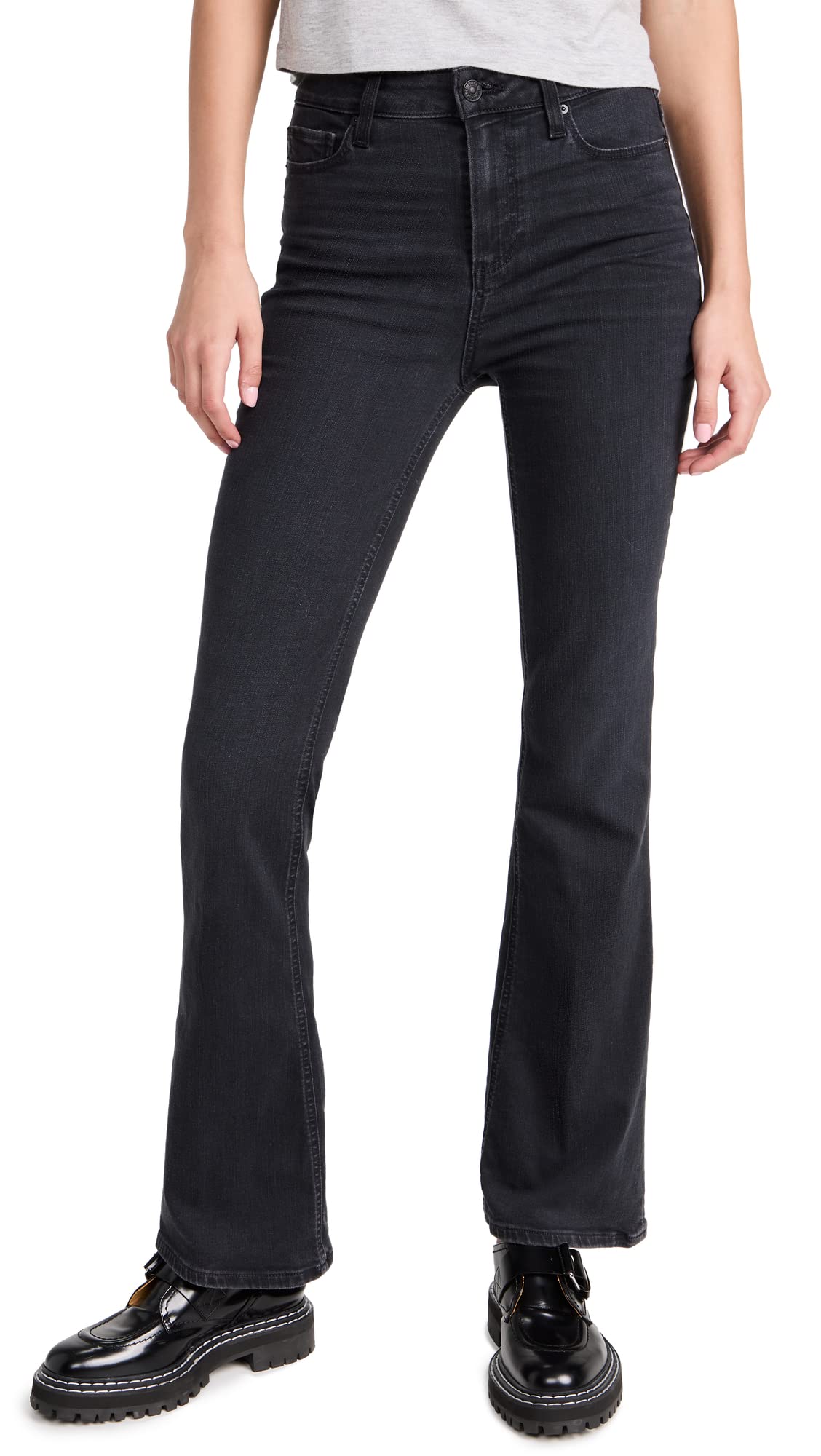 PAIGE Women's High Rise Laurel Canyon Flare 32 Inseam in Black Willow