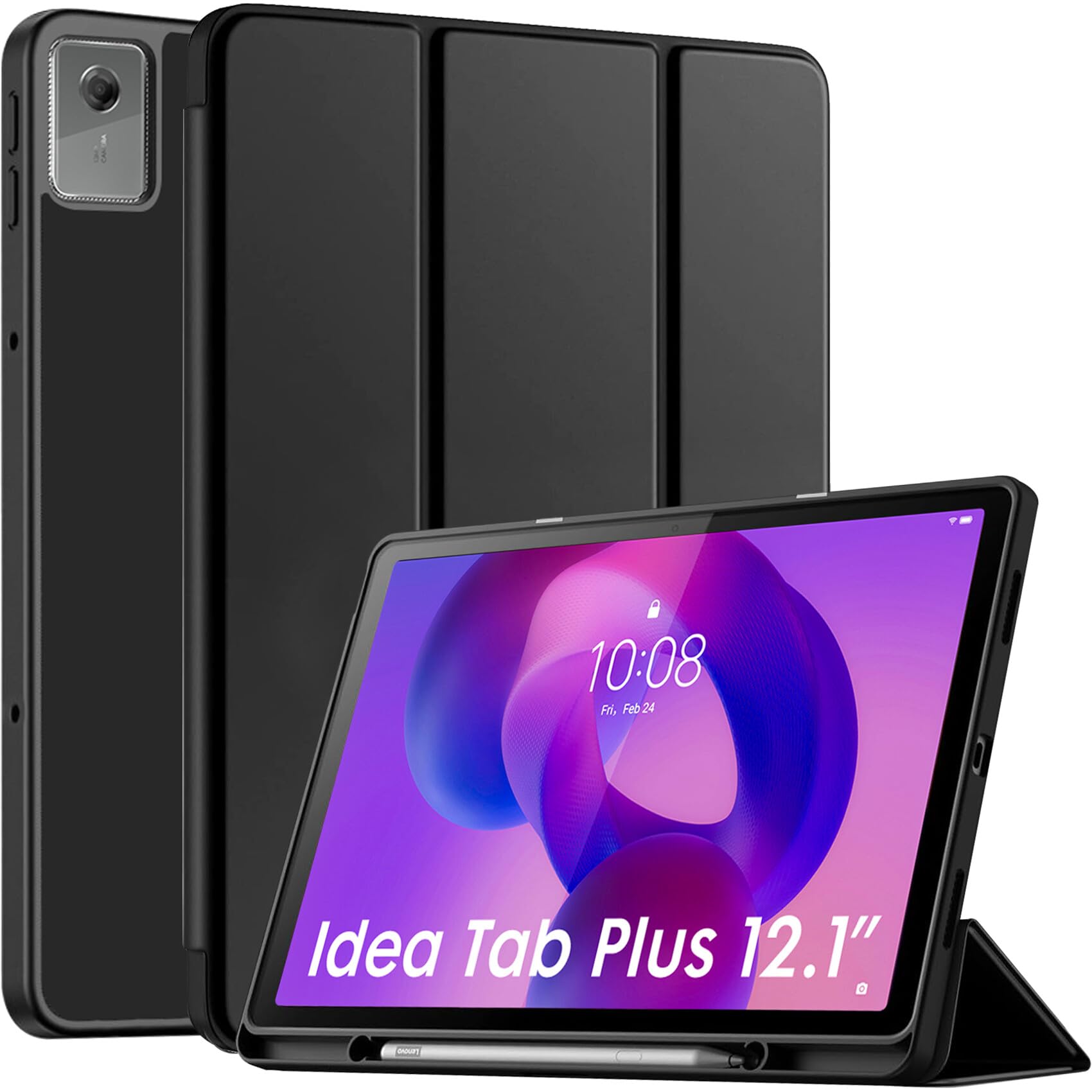 Robustrion Cover for Lenovo Idea Tab Plus 12.1 inch Cover Case with [Pencil Holder], Trifold Cover Case for Lenovo Idea Tab Plus Tablet Cover [Auto Sleep Wake Support] - Black-image-29