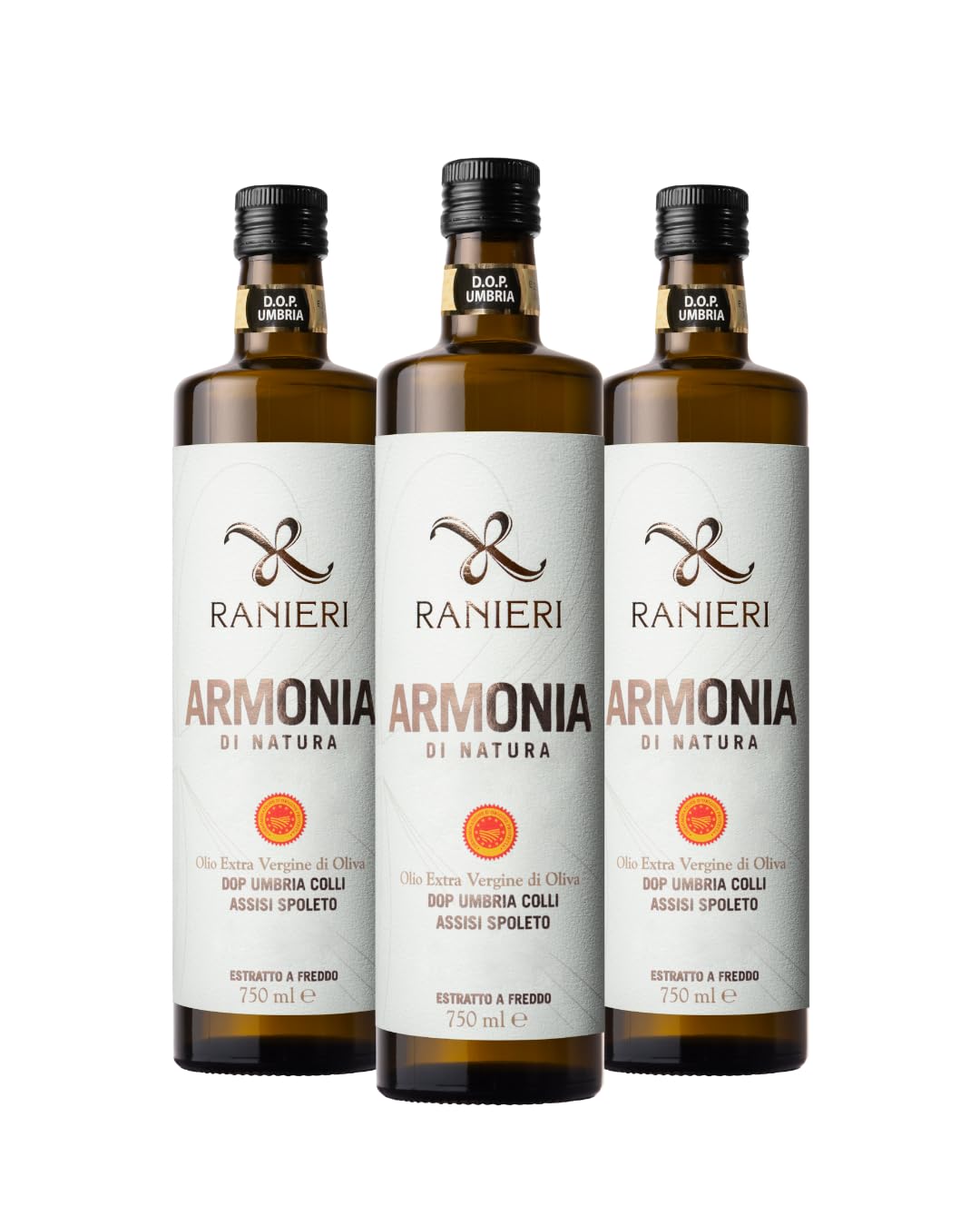 Olio Ranieri - Olio Extra Vergine di Oliva Umbro, Estratto a Freddo, Confezione da 3 Bottiglie (3x750ml)