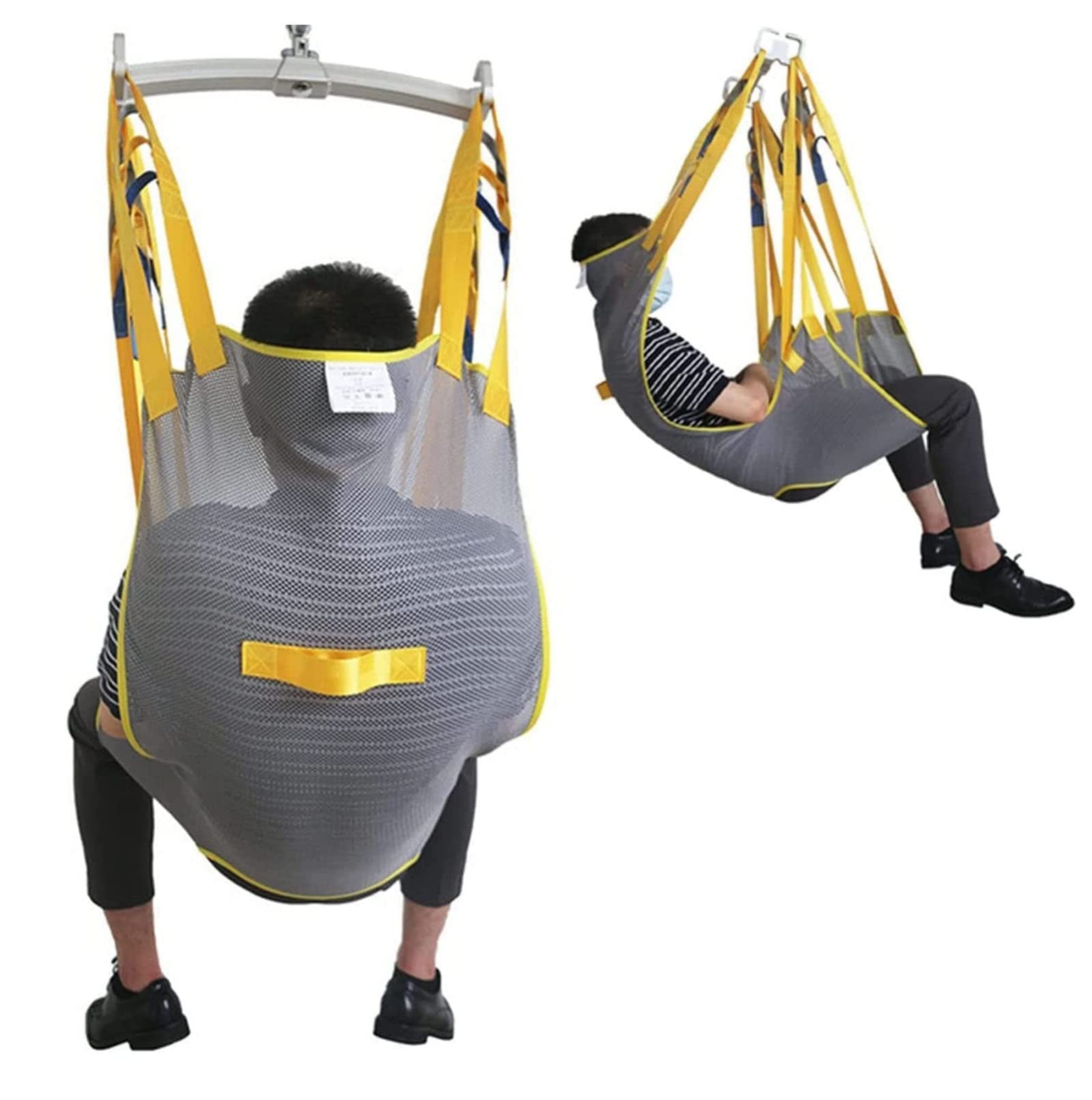 Eslinga de elevación para pacientes con soporte para la cabeza, diseño de pierna dividida, material de malla, para posicionamiento de cama y transferencia de discapacitados