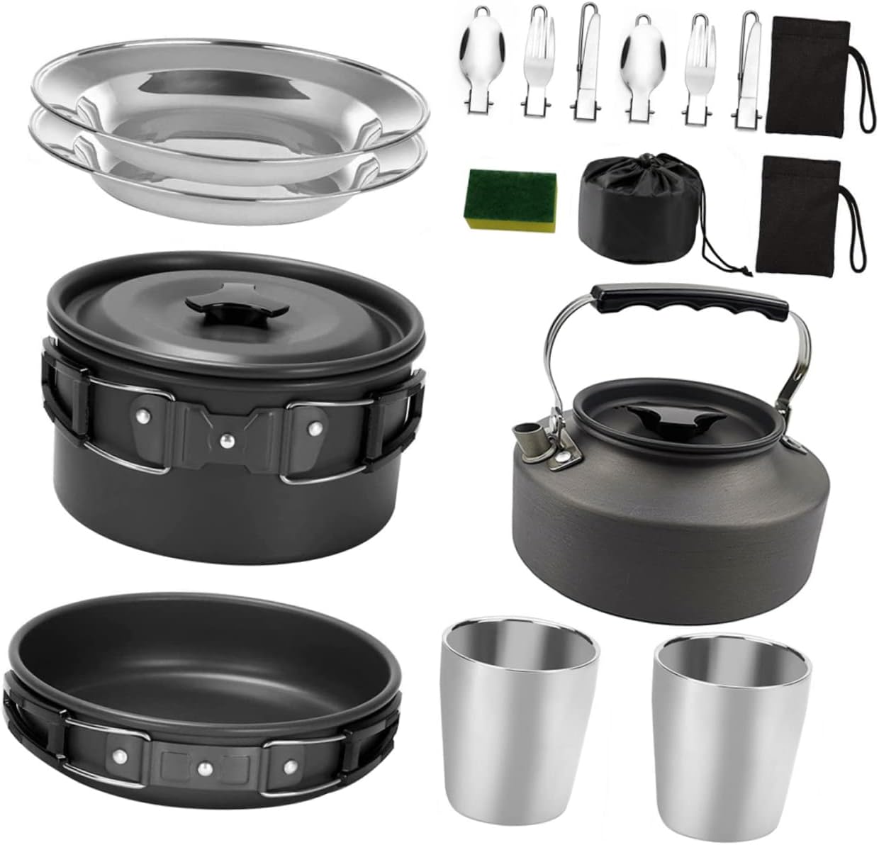 BESPORTBLE Person Outdoor Camping Cookware Pan Plates Griddle Dish Teapot Cooking Tools Kit