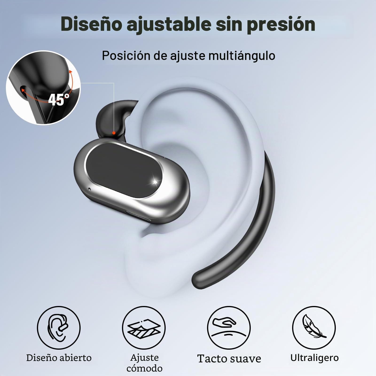 Auriculares Open Ear, Auriculares Inalámbricos Deportivos Abiertos con Ajuste Ceñido, Bluetooth 5.4 ENC Cancelación Ruido, Carga Rápida, 36H Batería, IPX7 Impermeable, Oreja Abierta Running y Oficina