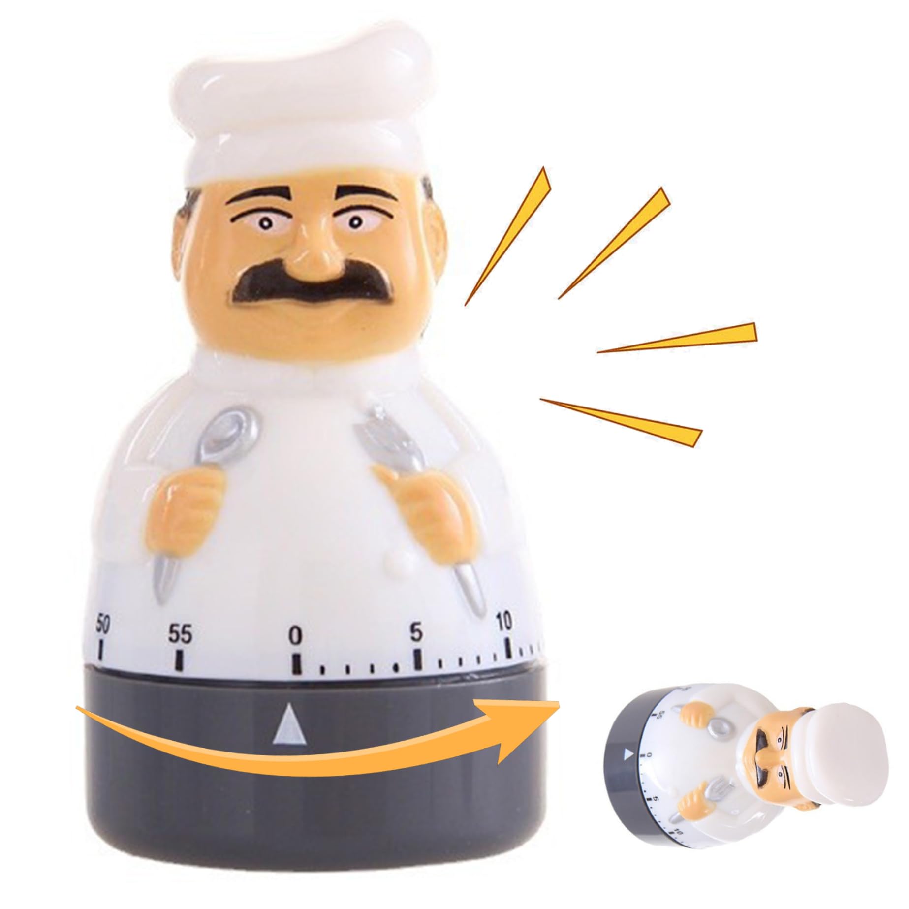 Syglawnd 1Pc Kitchen Timers For Cooking, Egg Timer 60 Minutes, Mechanical Kitchen Timer, Rotating For Cooking, Cute Chef Design Countdown With Alarm For Showering, Bathroom, Mechanical For Daily Use