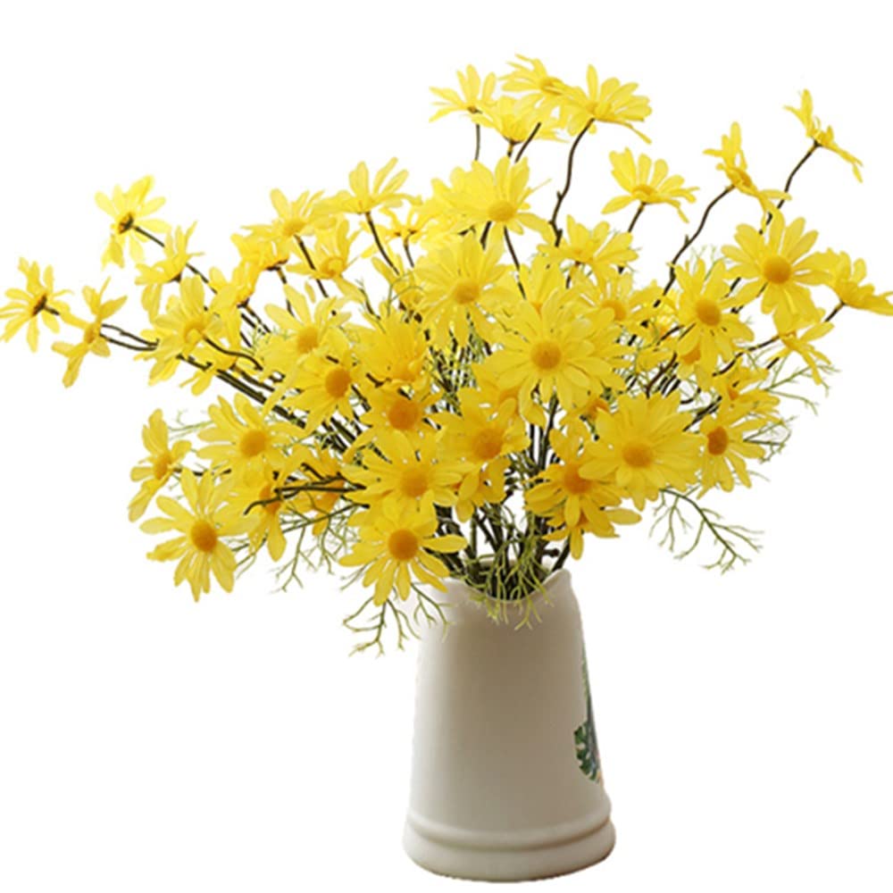 OUKEYI Artificial Flowers 12 Bundles Artificial Silk Daisy Fake Flowers UV Resistant Outdoor Fake Wildflowers with Stems Greenery Shrubs Plants Arrangements for Home Garden for Decoration (yellow)