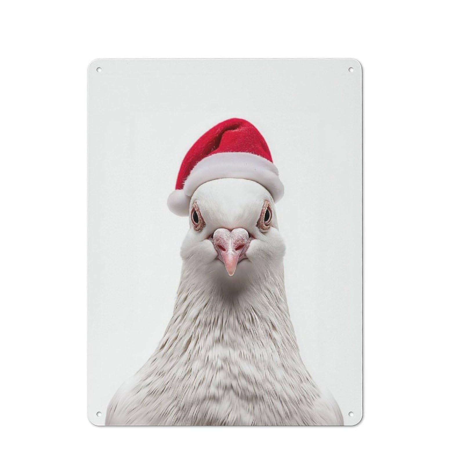 Junmoney Pigeon Wearing A Santa Hat For Café Or Restaurant, Vintage Metal Sign 40X30cm, For Vintage Wall Decor Fans, For Cafés, Pubs And Restaurants