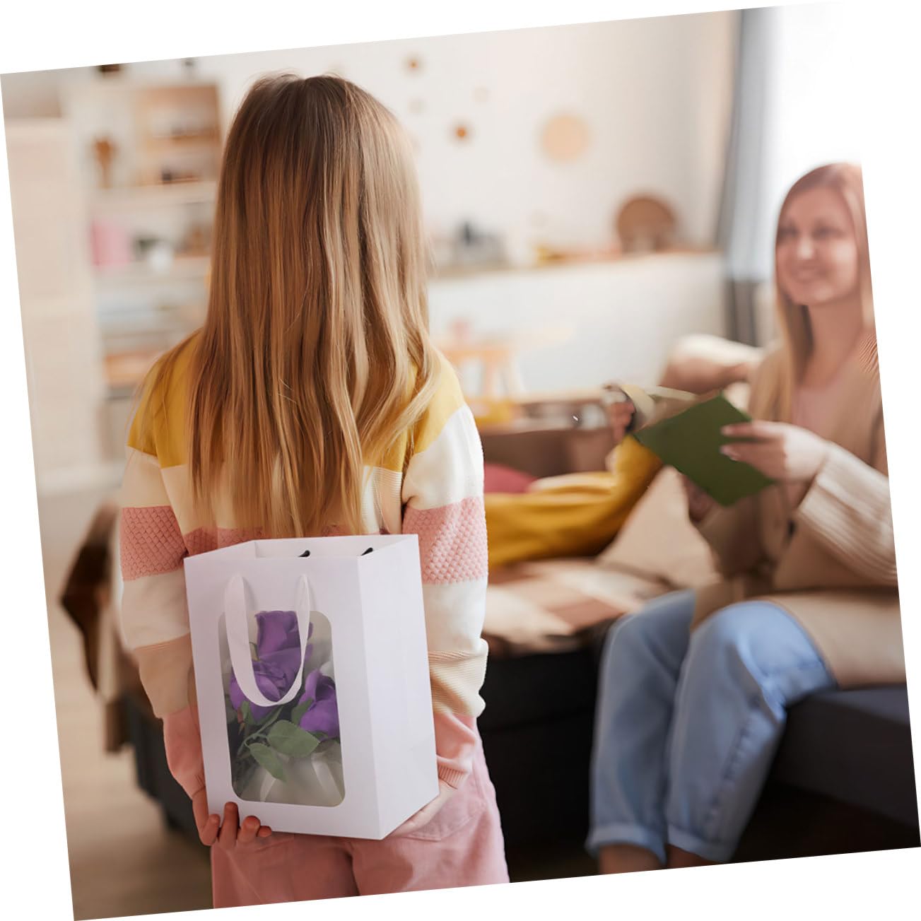 Bolsas de Obsequio de Papel Ventana Transparente y Asas, 25 Piezas