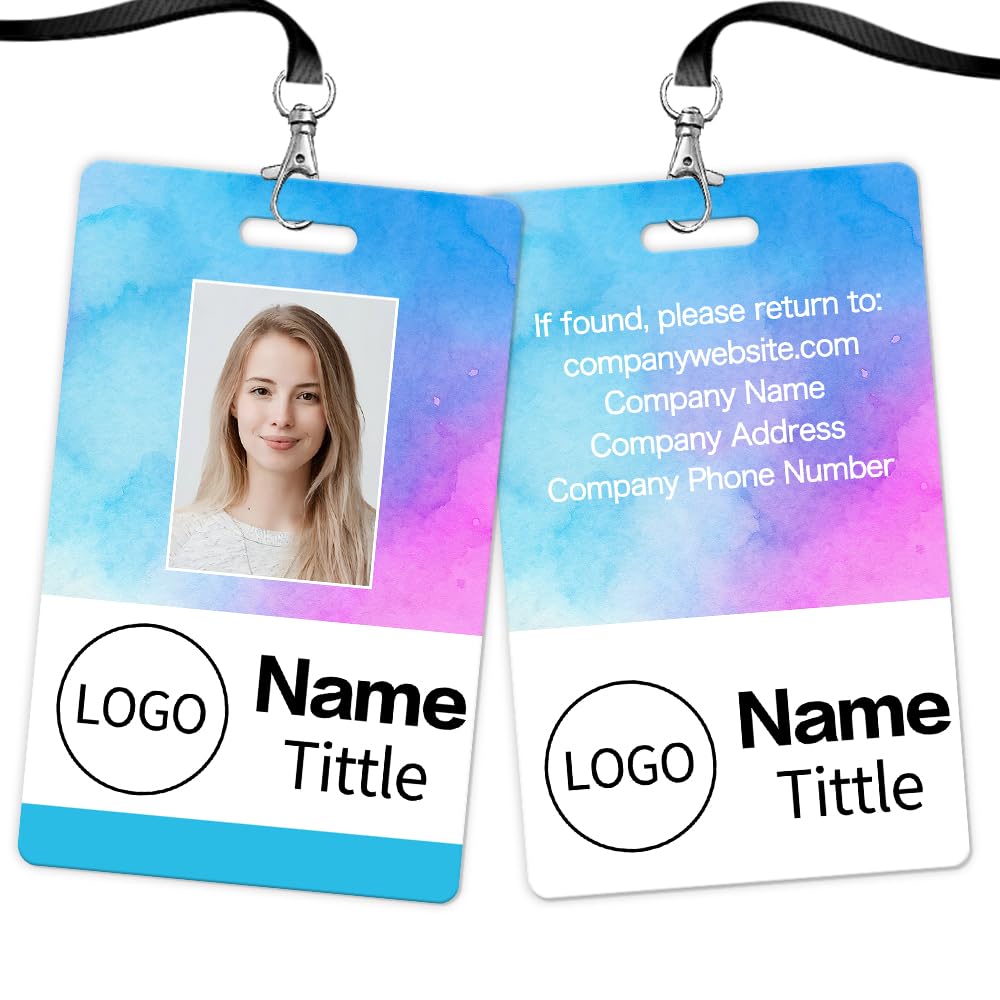 Custom ID Badge with Photo Logo Barcode Personalised Name Identification Badges Double Sided Print Employee ID Badge for Office Worker Doctor Nurse Student(Vertical-Style 8)