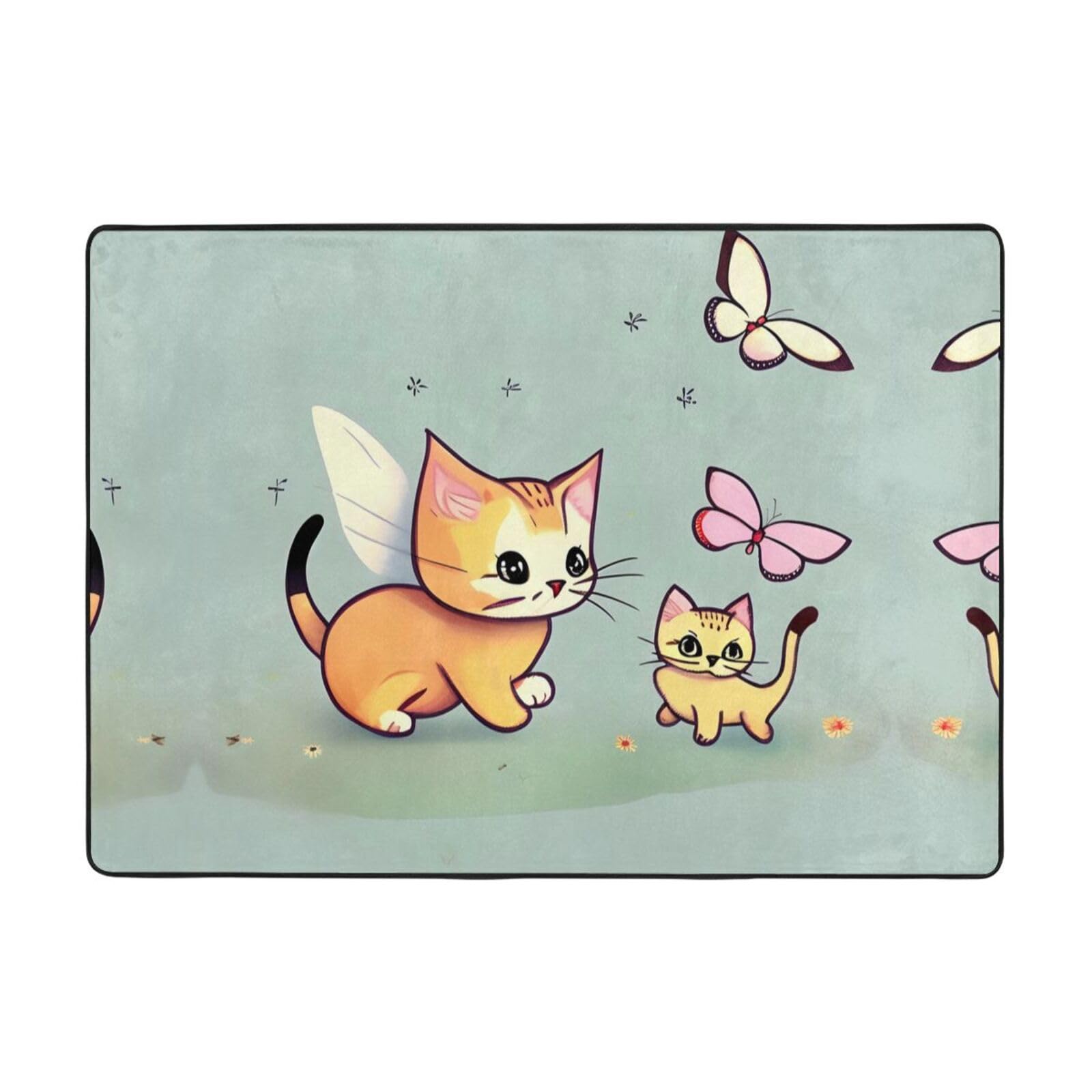 Tapis doux chaton et papillon 203x147 cm pour salon et table basse