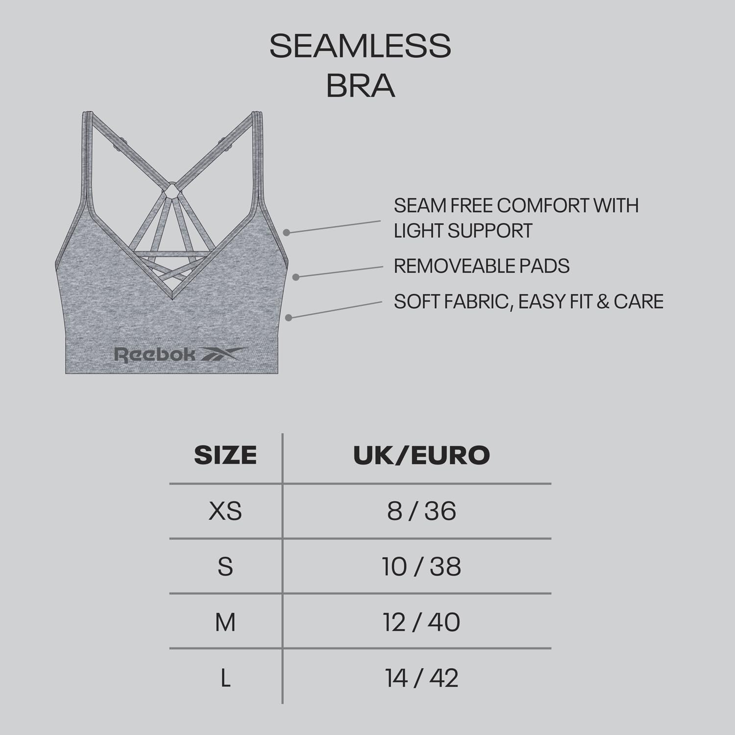 Reebok Damski biustonosz sportowy bez szwów | Biustonosz sportowy z wiązaniem na szyi (halter) | Wysokie wsparcie, bez fiszbinów, komfortowy