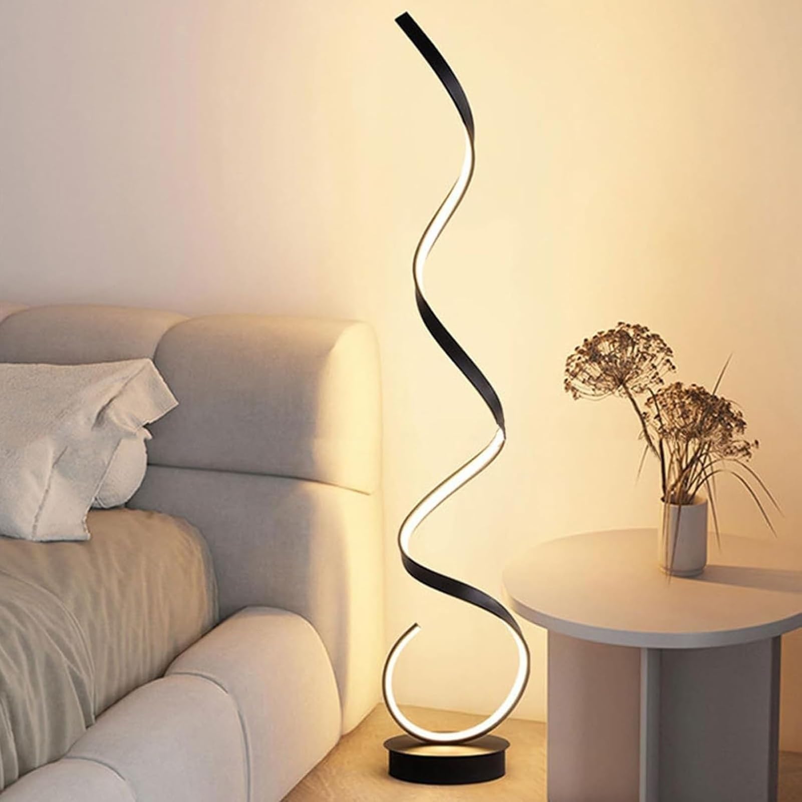 Curve Spotlight - Moderno A Bertikal Nga Espiral A Lampara Ti Suelo, 3 A Temperatura Ti Kolor Dimmable A Lawag Ti Suli, Salas Sofa Background Wall Atmosphere Decor(Black)