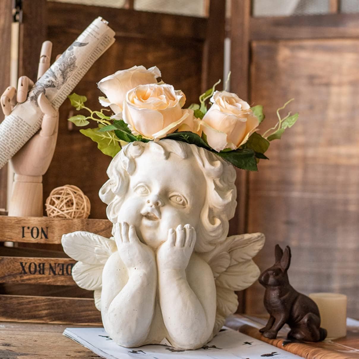 超希少フラワーポットスタンド3人の天使ガーデニング置物インテリア