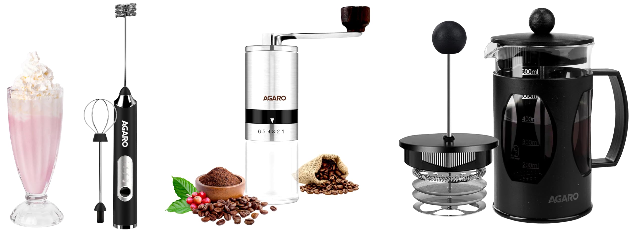 AGARO Milk Frother (Royal), Power: 15W, Speed Settings: 3, Battery: Rechargeable 600mAh, Runtime: 60 mins, Whisk: Food-Grade Stainless Steel