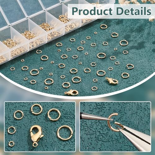 PH PandaHall 500pcs 24K Gold Plated Jump Rings for Jewellery Making 6 Sizes Brass Open Jump Rings Connectors with 10pcs Lobster Clasp for DIY Necklace Bracelet Choker Jewellery Repair Crafts - Image 4