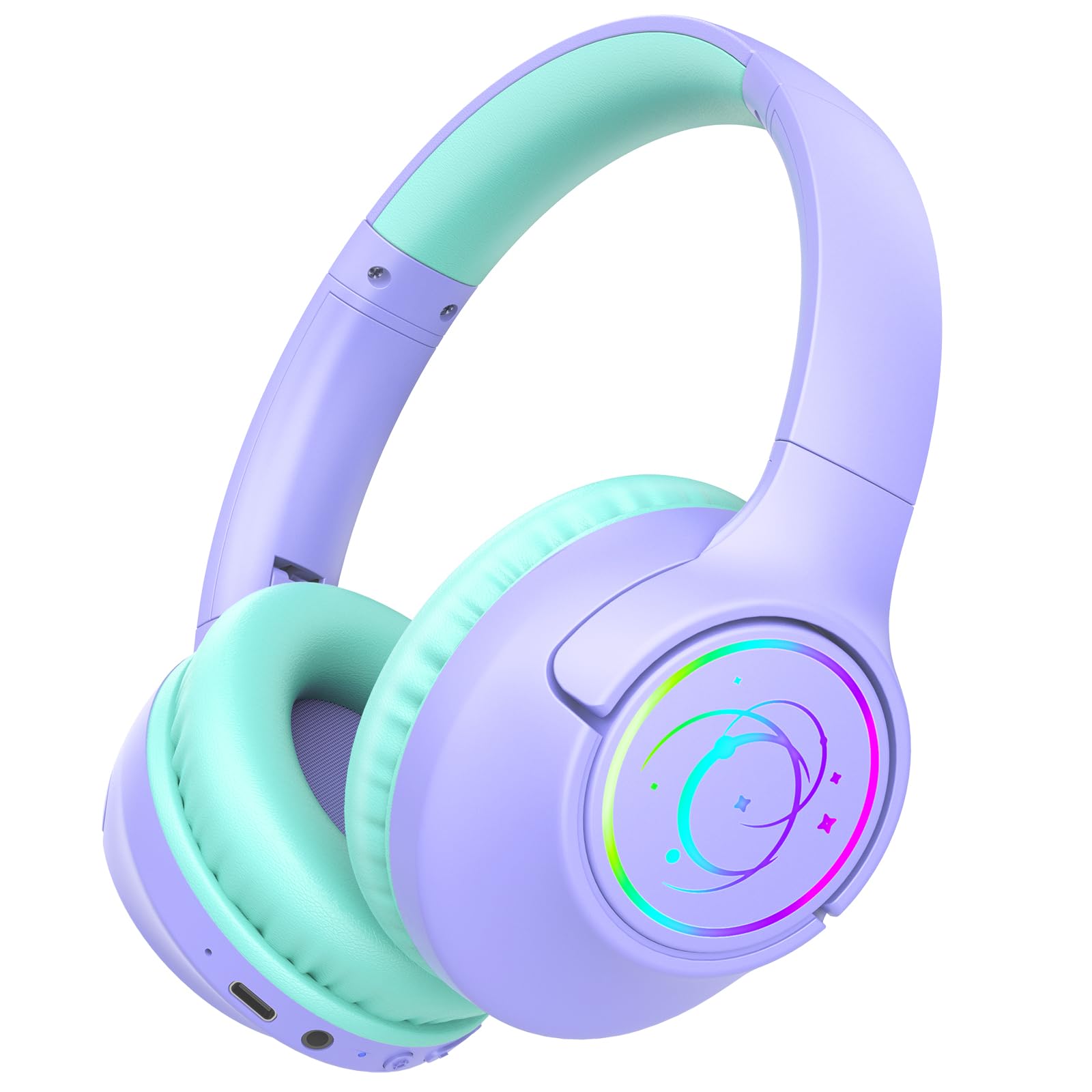 Botesty Sound Cuffie Bluetooth per bambini, leggere, senza fili, per bambini, volume limitato 85/94 dB, Bluetooth 5.4, cuffie over-ear per bambini con microfono integrato, viola