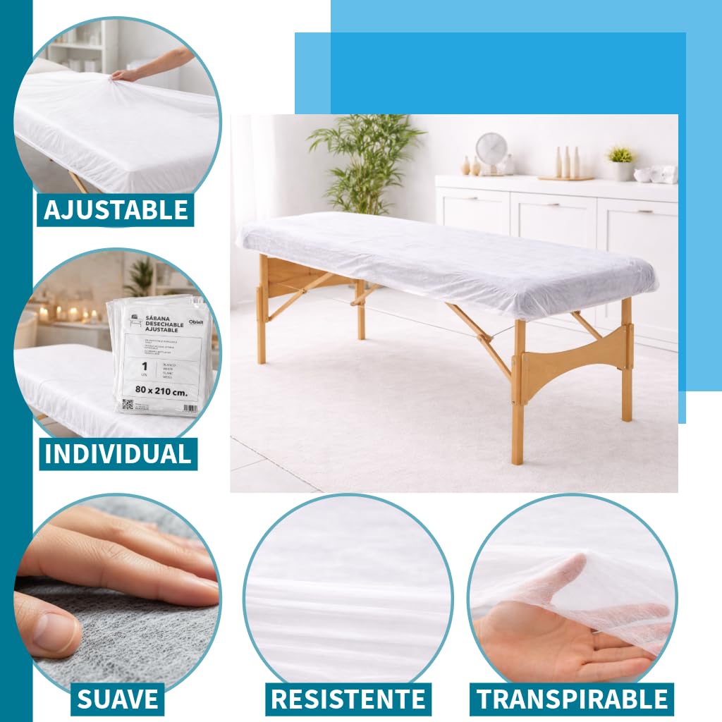 Sábana Desechable SMS Ajustable 95x220 cm | Pack de sábanas desechables para camilla (10 unidades)