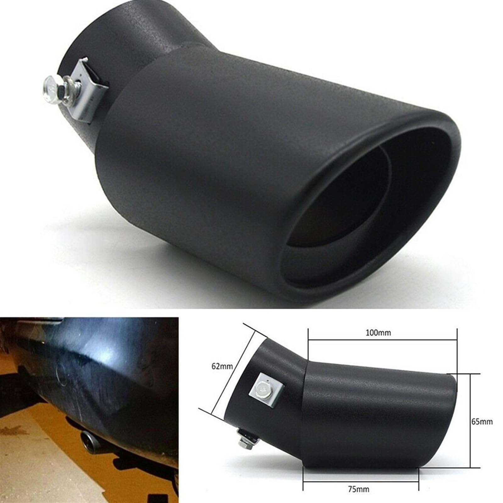 Tubo de escape del coche Tubo de para escape coche, silenciador curvo acero inoxidable 62mm, punta trasera, negro para mate, reacondicionamiento, codo conexión