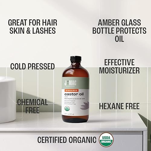Miniatura 5 de J Mac Botanicals, aceite de ricino orgánico prensado en frío (botella de vidrio, 16 onzas) sin hexano, aceite de ricino para cara, piel, aceite de