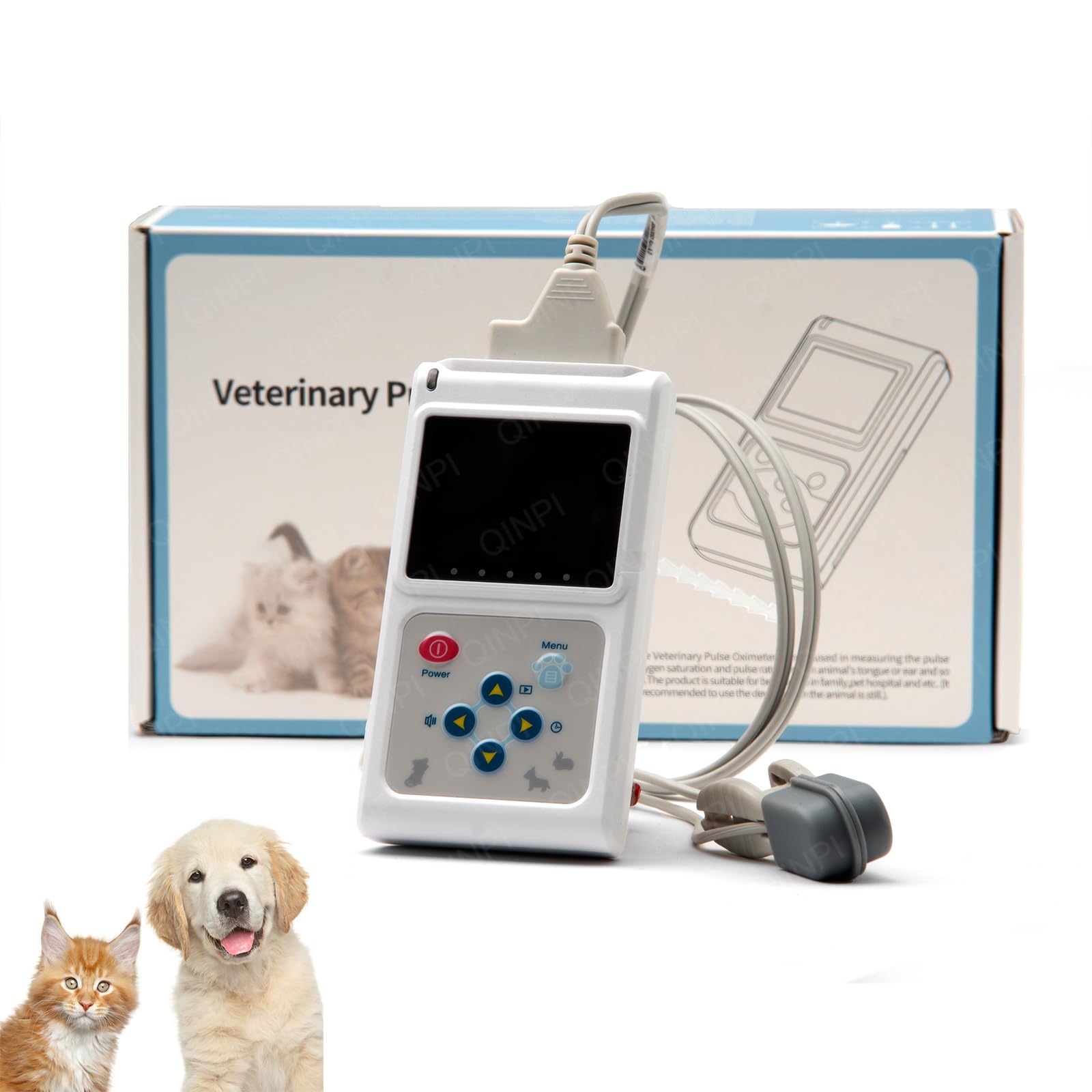 Oxymètre vétérinaire portable, avec sonde et câble USB, capteur SpO2 auriculaire/lingual, moniteur de fréquence cardiaque pour chiens, chats, animaux de compagnie, hôpitaux familiaux et vétérinaires