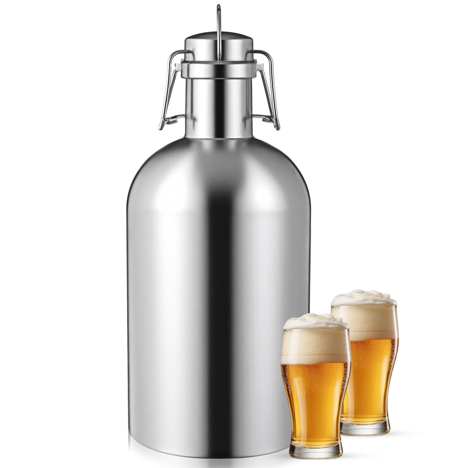 Maxdot 64 oz Stainless Steel Leak Proof Growler Beer Growler 1/2 Gallon Glass Beer Growler Growlers for Beer 64 oz Half Gallon Glass Jar with Lid Keep Fresh for Sports, Camping, Travel