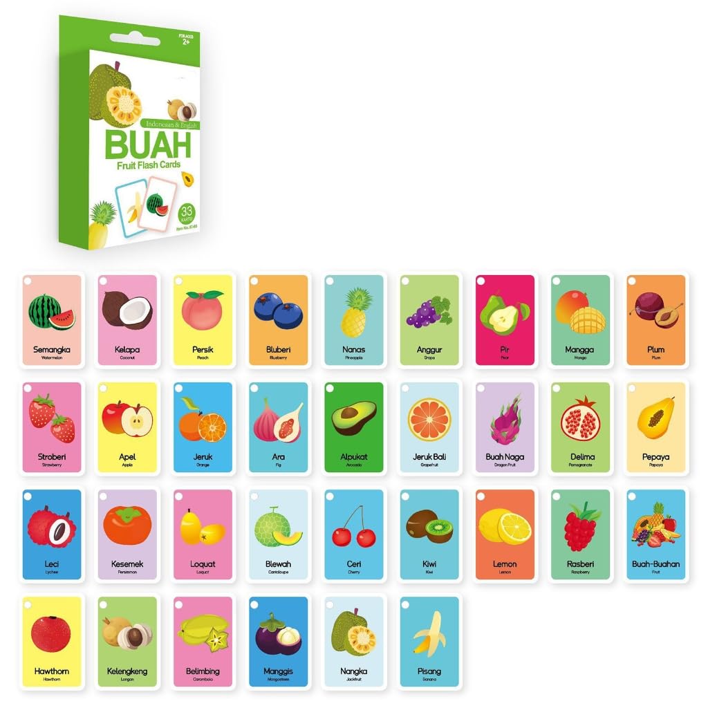 GMBYLBY 33Pcs Bilingual Language Flashcards For Kids Indonesian English Animal Words Fun Learning Tool Home Or
