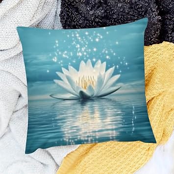 Party Decor Square Cushion Cover - Flowers, Lake, Sky Theme - Linen 100% - Home Sofa Couch 18x18in
