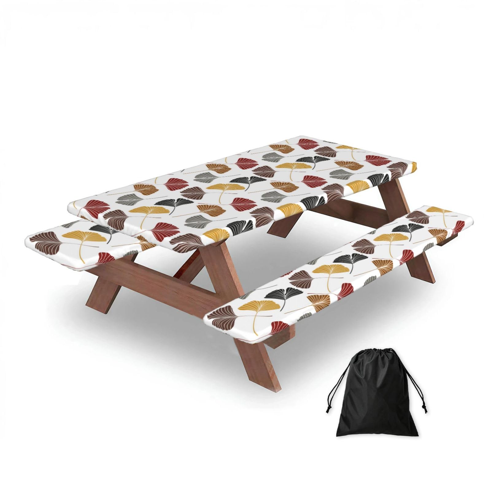 Dopklna As Picture Ginkgo Leaves, Picnic Table Cover With Bench Covers -Waterproof Elastic Fitted Tablecloth For Garden Camping Patio 76X152cm