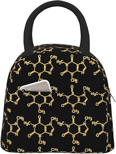 Reusable Insulated Cooler Lunch Container Funny-Caffeine-Molecule-Chemistry Large Capacity Lunch Box Thermal Lunch Tote Bag