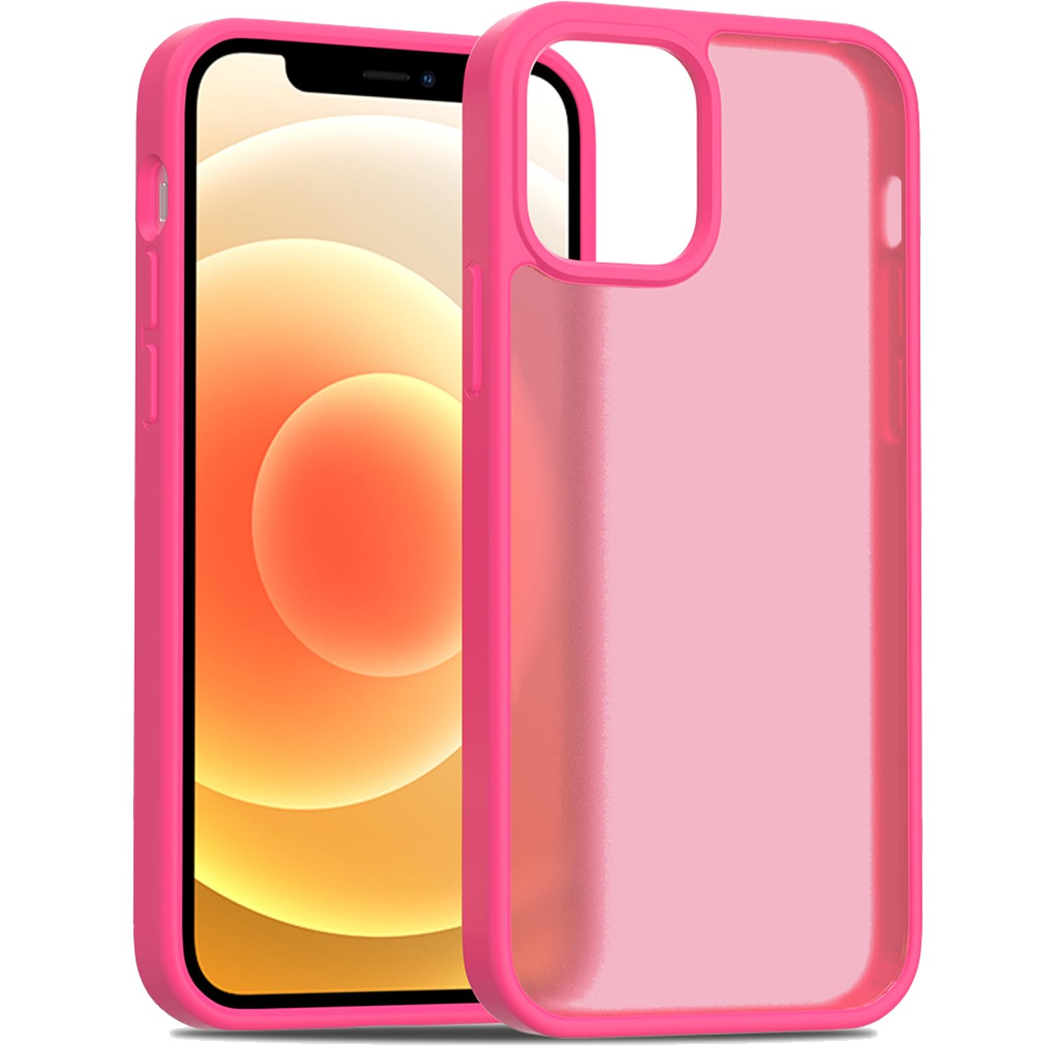 TENOC Phone Case Compatible with iPhone 12 & iPhone 12 Pro, Hot Pink Case Translucent Protective Bumper Matte Hard Back Cover for 6.1 Inch