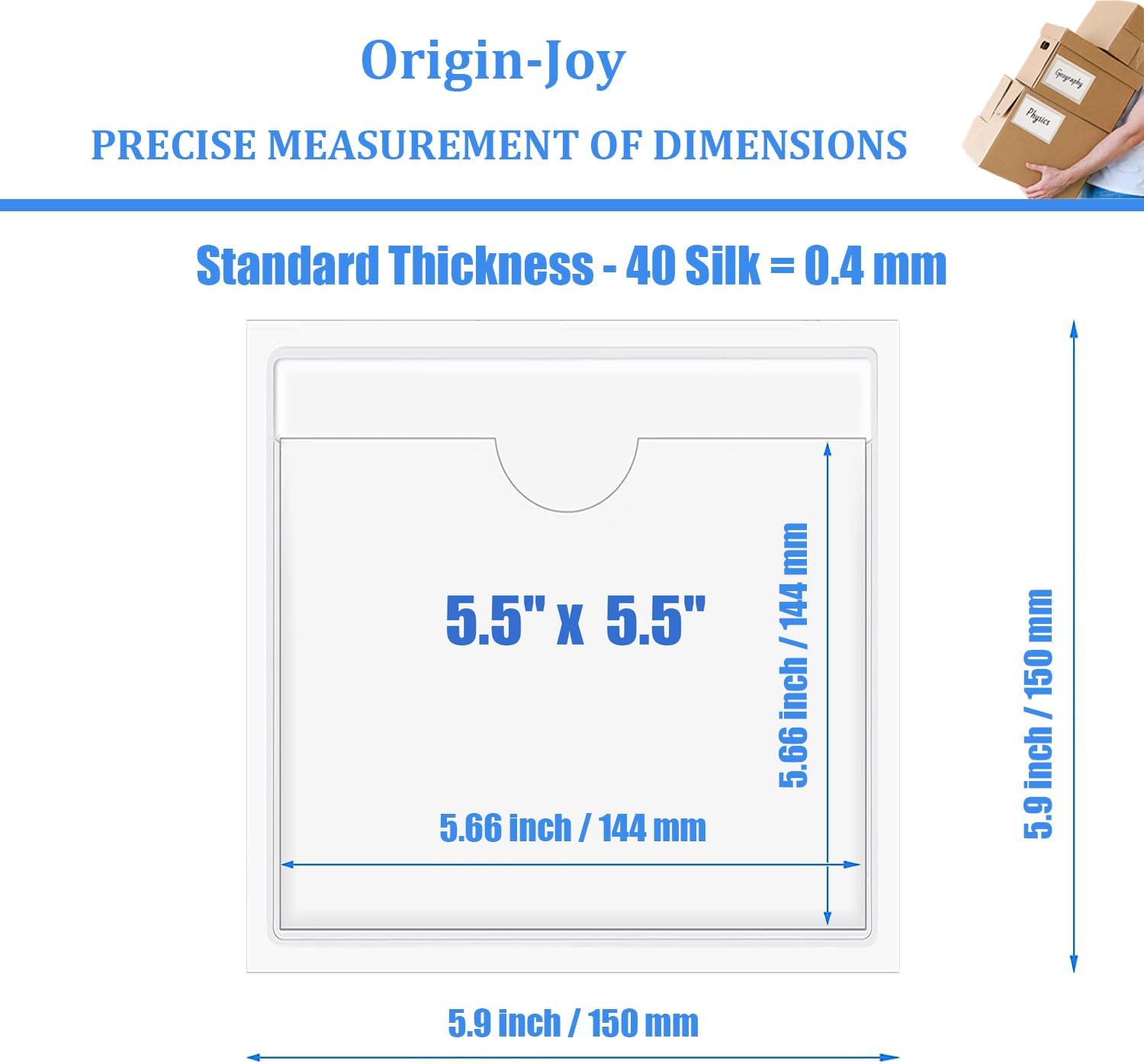 Origin-Joy 60 PCS Self Adhesive Index Card Pockets with Top Open, Clear Plastic Label Holder for Cards of Note, Library and Business, Adhesive Label Pockets & Card Holder (5.5 x 5.5 inch)