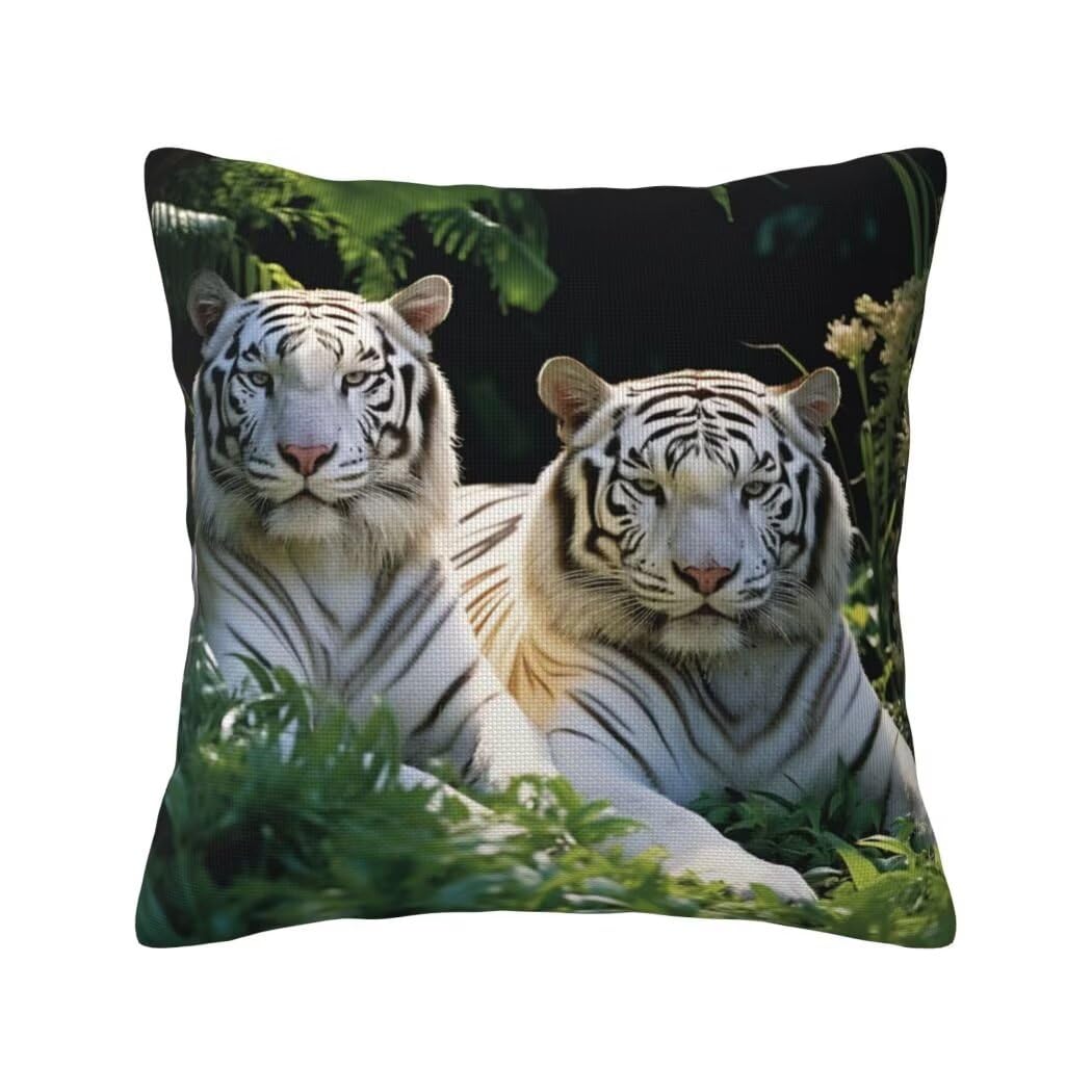 Fundas de Cojines 55x55 cm Juego de 4 Animales Funda de Almohada del Decorativos de Tela de Lino para Sofa con Cremallera Oculta, Funda Cojin Tigre Blanco Cushion Covers Decoración del Hogar -LI41