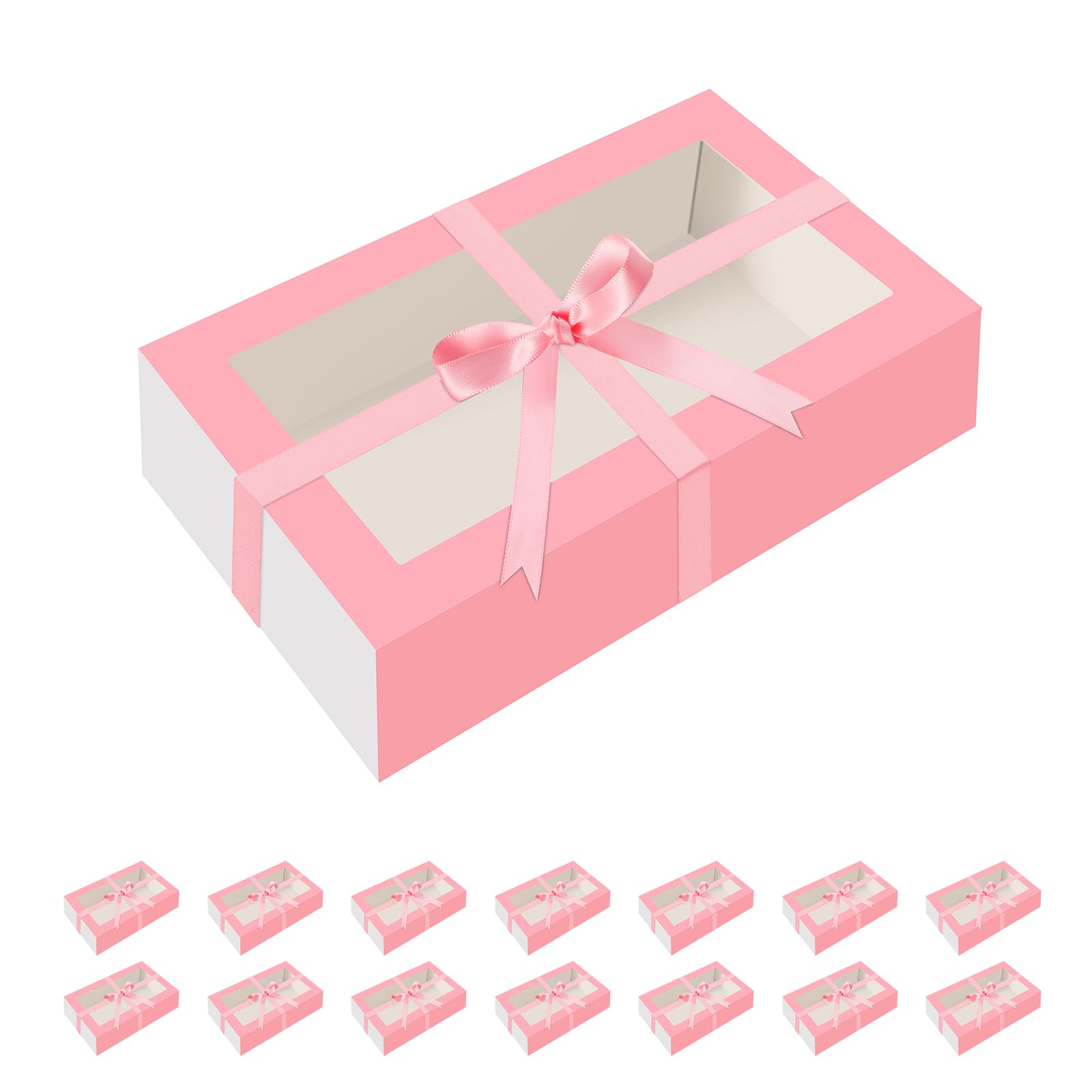 PKGMAGIC 15 Boîtes à Macarons Rose, 18,54 x 10,67 x 4,83 CM, Boîte à Macarons s avec Fenêtre, Boite Emballage pour Macarons, Boîtes pour Macarons avec Ruban, Boite 12 Macaron