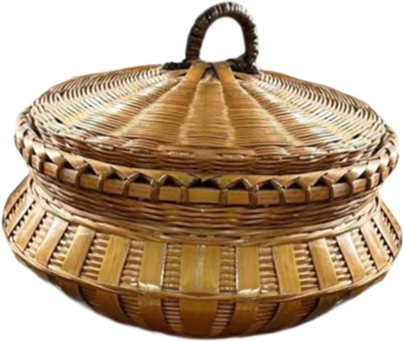 Egg Organizing Bamboo Woven Basket Organizer Multipurpose Handcrafted Storage Basket with Lid Home Decor Ornament, Natural Color