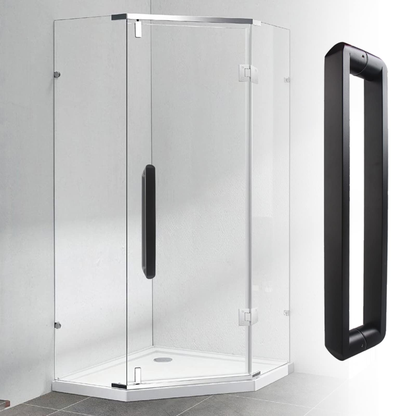 Double-Sided Door Handle Round Corner, 2 Pack Side Mount Pull Handle, Matte Black Handle for Shower Glass Door/Barn Wood Door