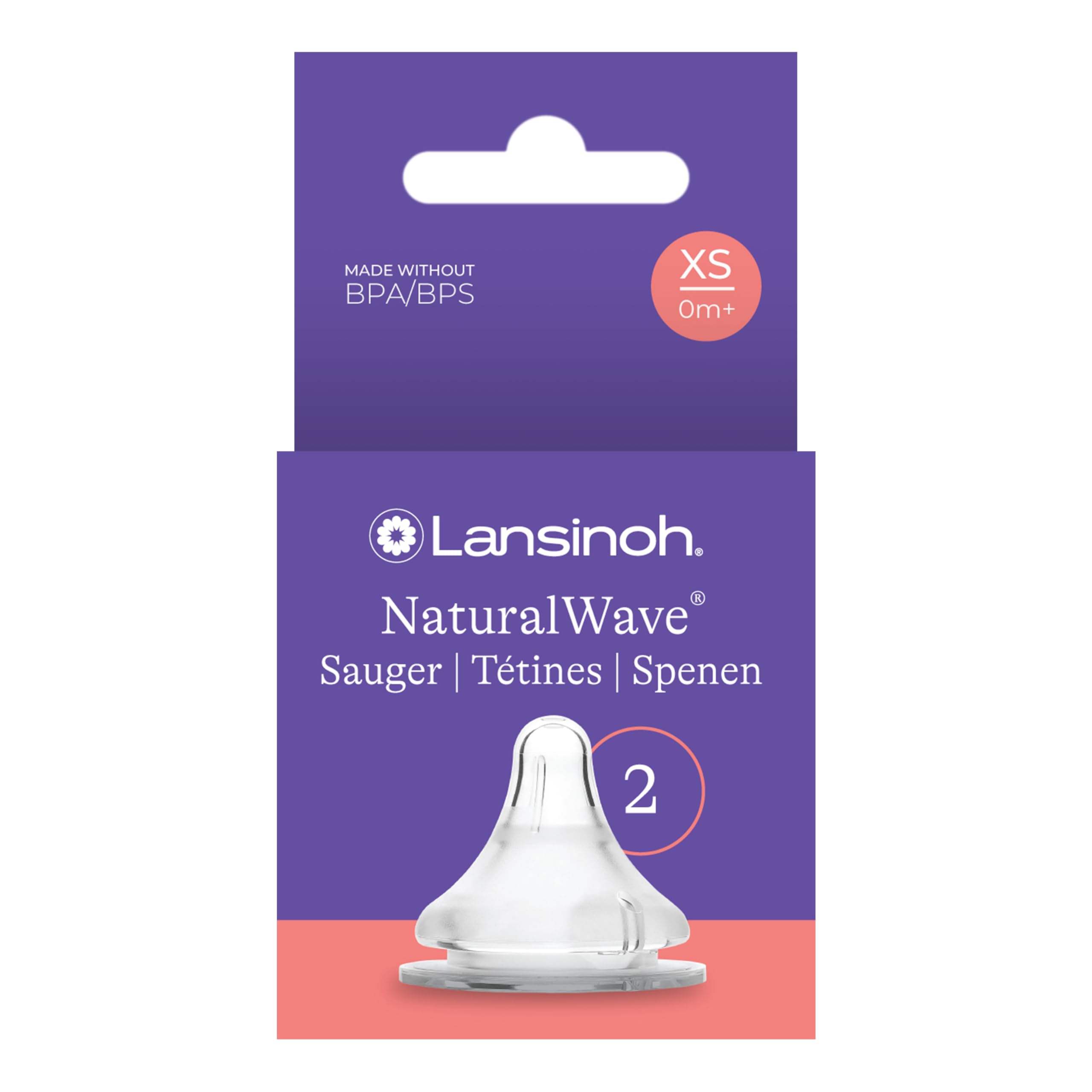 Lansinoh NaturalWave Sauger, Gr. XS - extra langsamer Milchfluss - speziell für Neugeborene geeignet - ab 0 Monaten, 2 Stück