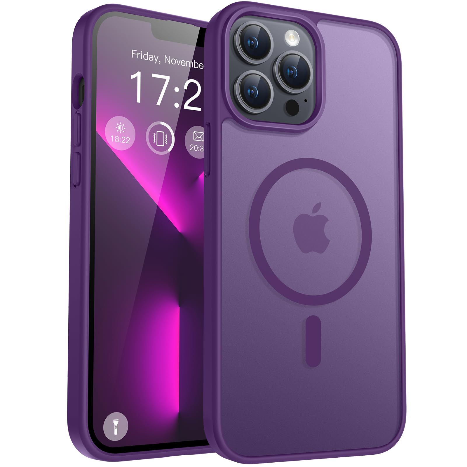 PuyaTeya for iPhone 13 pro Phone Case, Compatible with Magnetic, Military Grade Drop Protection Translucent Matte Shockproof Anti-Scratch/