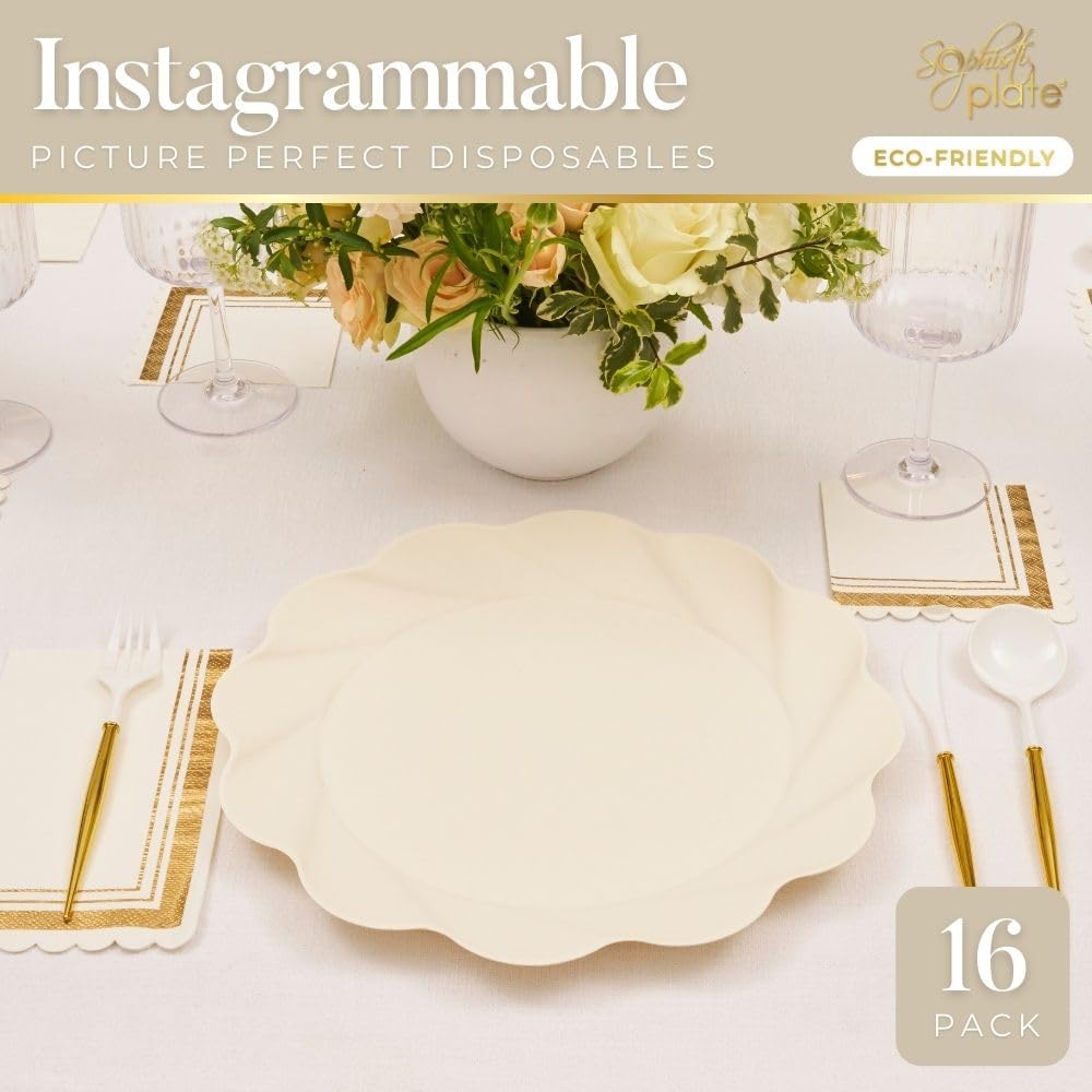 Sophistiplate Eco-Friendly Compostable Dinner Plates - Made of Bamboo Wood Fiber, and Sugarcane- Biodegradable and Disposable Party Plates- Sturdy & Heavy Duty - Pack of 16