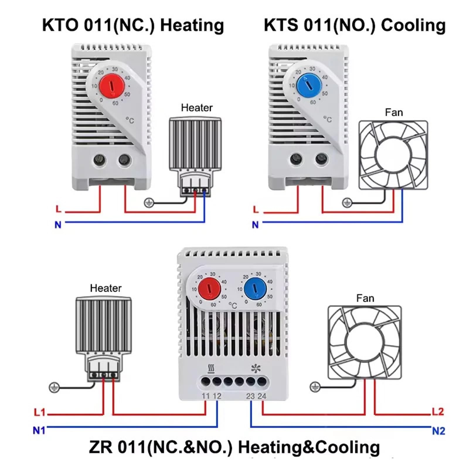 1 pz 0-60'C KTO011 KTS011 Termostato bimetallico compatto Regolatore di temperatura meccanico Normale aperto Chiudi KTO 011 KTS(KTS011 Cooling)