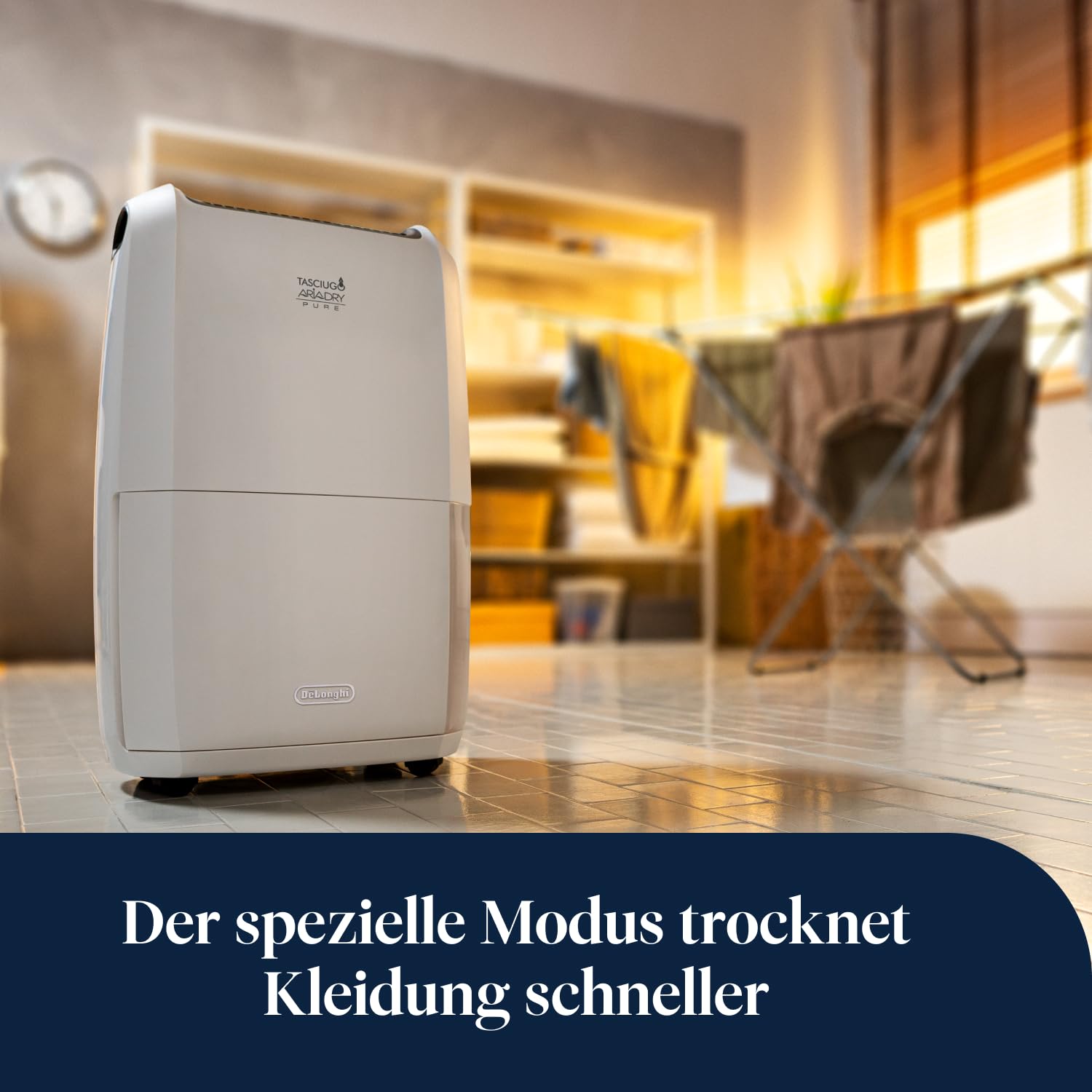 De'Longhi Tasciugo AriaDry Multi - Tragbarer Luftentfeuchter, 20L/Tag Feuchtigkeitsentzug, Wäschetrockner, Anti-Schimmel, Geringe Geräuschentwicklung, Timer, Weiß (DDSX220)