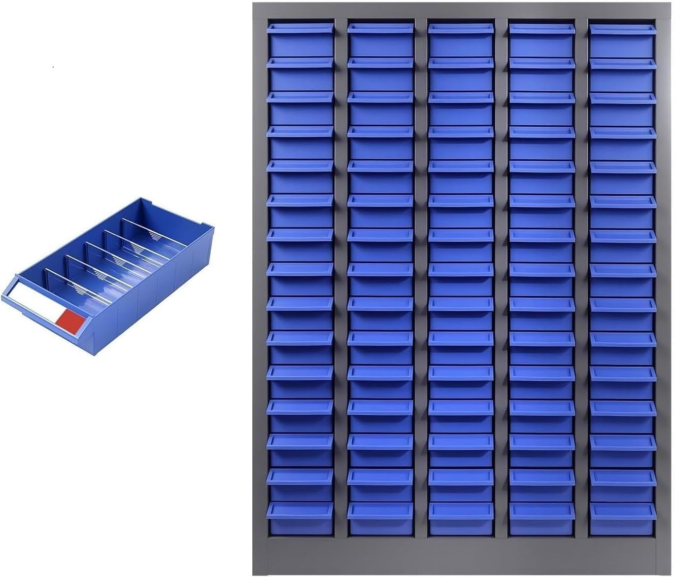 75 Drawers Parts Cabinet with Label Stickers, 9" D x 25.8" W x 35.4" H Stainless Steel Bolt and Nut Storage Cabinet with ABS Drawers, Parts Cabinet for Workshop Laboratory Home Tool Storage