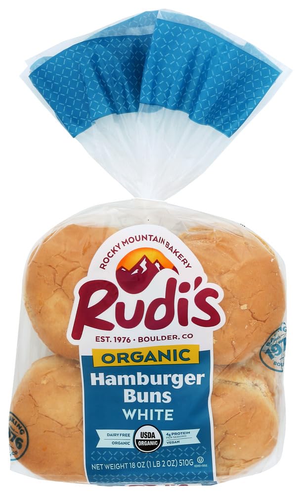 Rudis Organic White Hamburger Bun -- 7 pack per case.