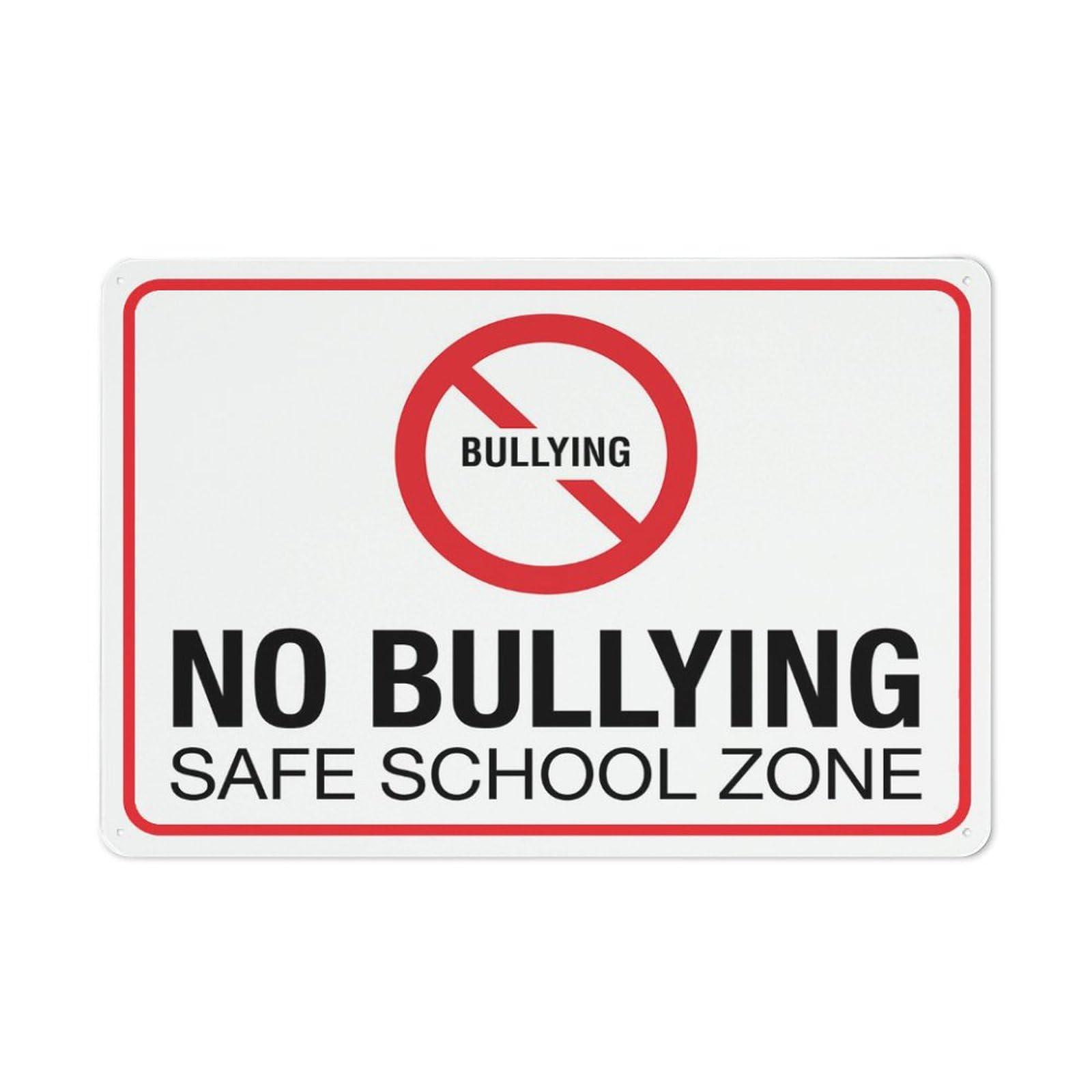 No Bullying - Safe School Zone (Symbol) Sign, 8x12 Inch Metal Aluminum, Pre-Drilled Holes for Easy Mounting, Indoor/Outdoor Use for Fence, Door, Gate