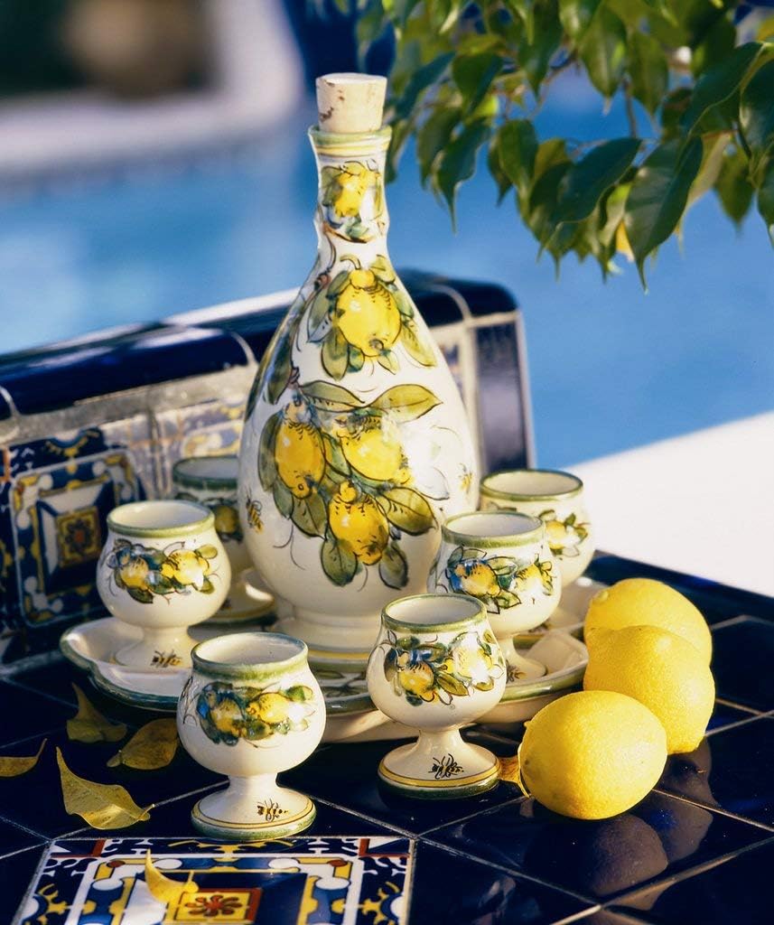 TOSCANA: Limoncello set on tray (6 cups and tray (+) decanter) [#3208/C-LIM]