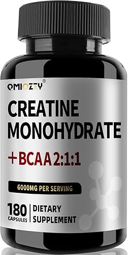 Cápsulas de monohidrato de creatina micronizada de 6000 mg con BCAA211 - Ingredientes activos que apoyan la fuerza y la recuperación - Suplementos